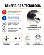 Escova Massageadora Capilar com LED 4 em 1 e Carga Para Serum para Crescimento e Fortalecimento dos Cabelos