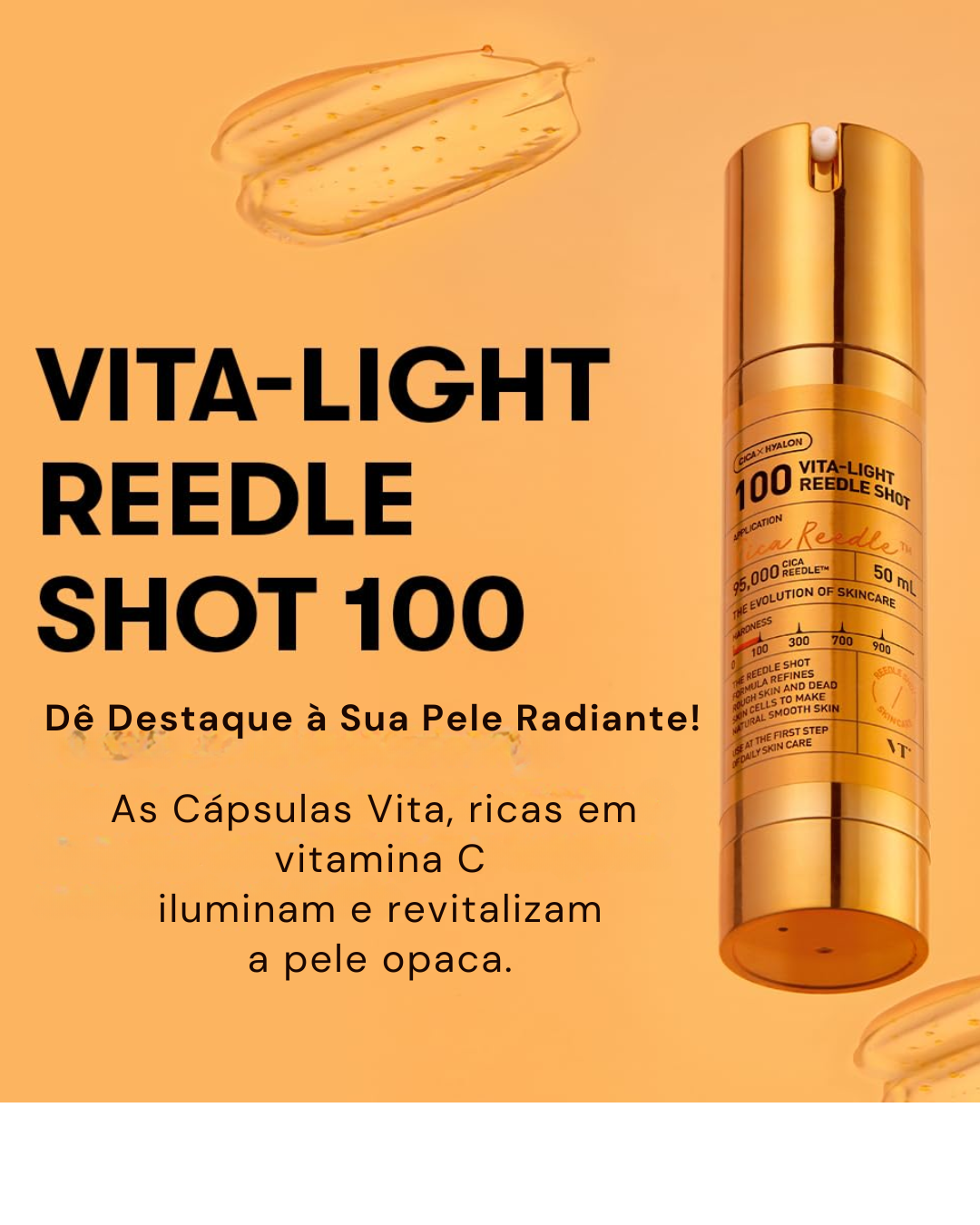 VT Vita-Light Reedle Shot 300 - Sérum Clareador com Vitamina C 99% + CICA REEDLE, Booster Coreano Hidratante e Iluminador