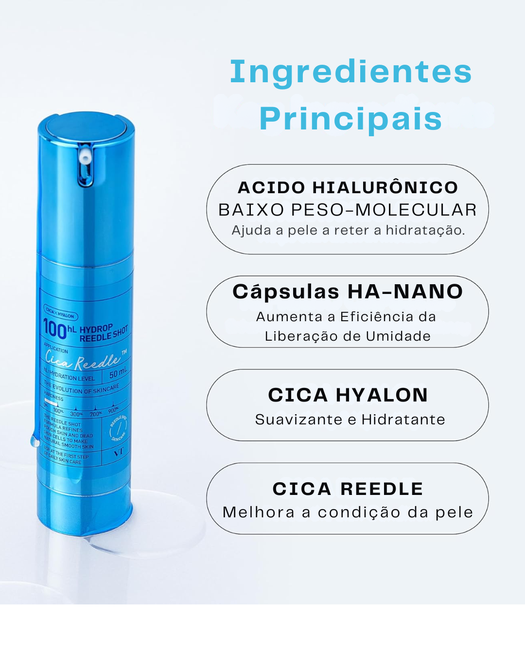 ✨ VT Reedle Shot 300 Sérum Hidratante com Ácido Hialurônico + Nanocápsulas de HA e Cica Reedle, Hidratação Profunda e Luminosidade ✨